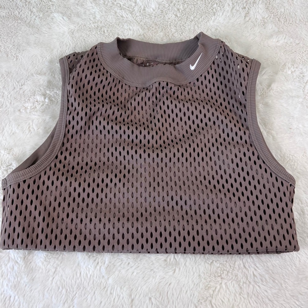 Nike Dri-FIT Mesh Crop Tank Top Brown Mock Neck Sleeveless Training Small NWOT - Picture 7 of 14